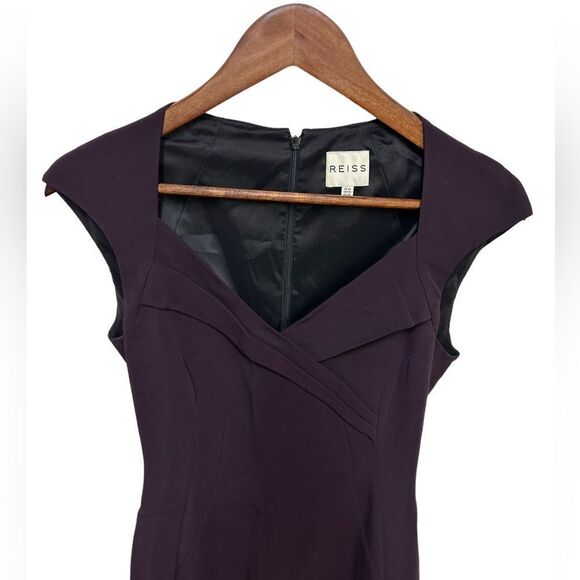 REISS Mora Fitted Pencil Midi Dress with Cap Sleeve Grape Size 6 - Picture 15 of 15